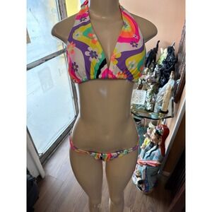 Women’s Floral Halter Bikini Top and Bottom - Multicolor